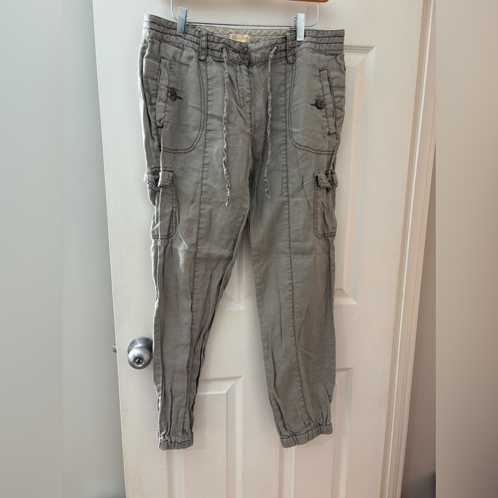 Monsoon 100% linen cargo jogger size 8 zipper and drawstring